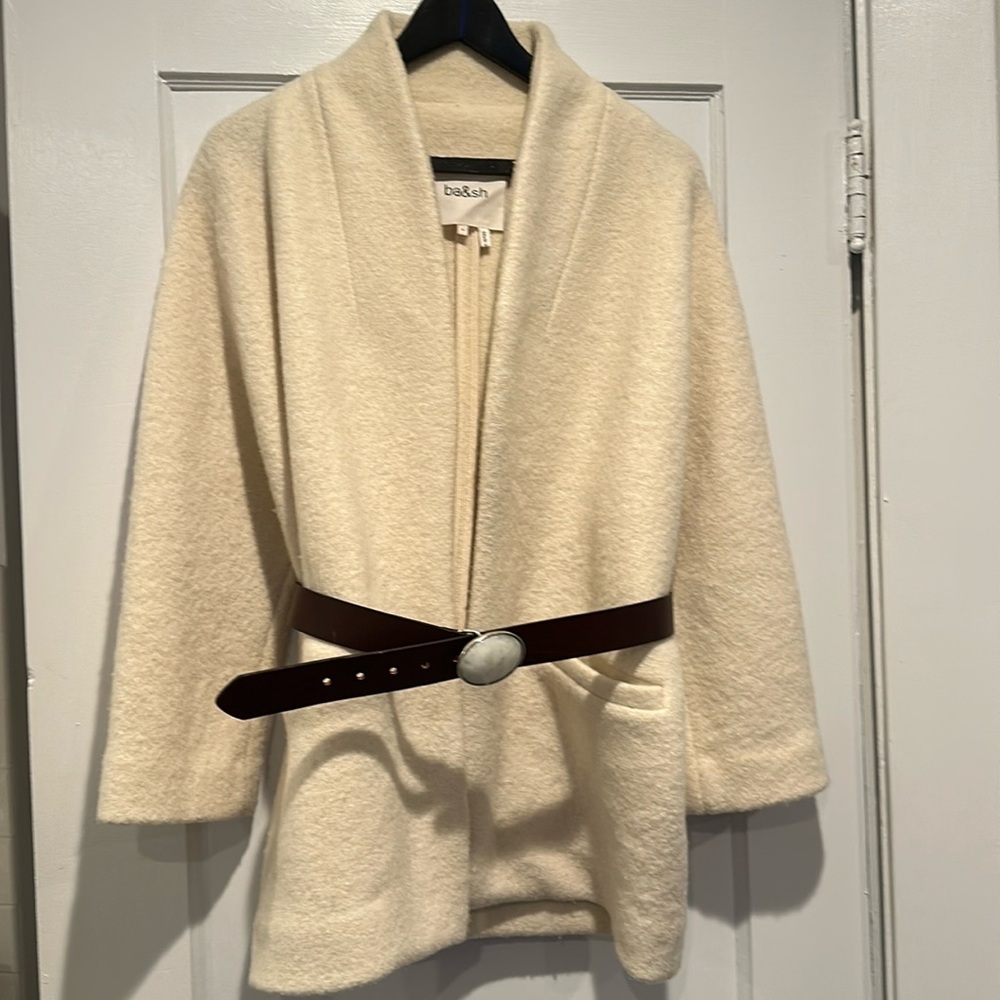 Ba&sh Carole White / cream boiled wool belted jacket in Medium size